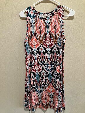 LOFT Tunic Oversized Ikat Shift Dress Boho Tribal Print Stretch Knit Size S